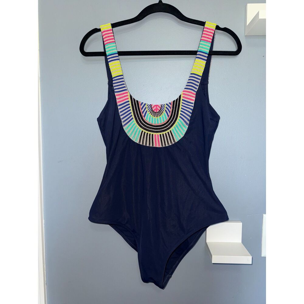 Mara Hoffman Beaded Navy One Piece Swimsuit | Size Medium | Swimwear, Beach